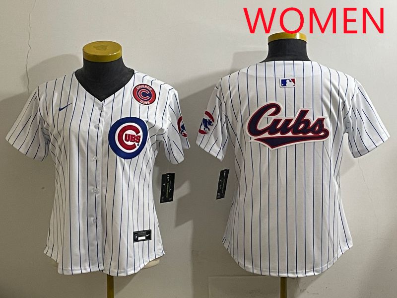 Women 2025 Chicago Cubs Blank White Stripe Game Nike MLB Jersey style 7->women mlb jersey->Women Jersey